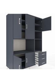 Kronos Dolap 9 Raflı 3 Çekmeceli 5 Kapaklı 132x59x195 Antrasit-Antrasit/Antrasit