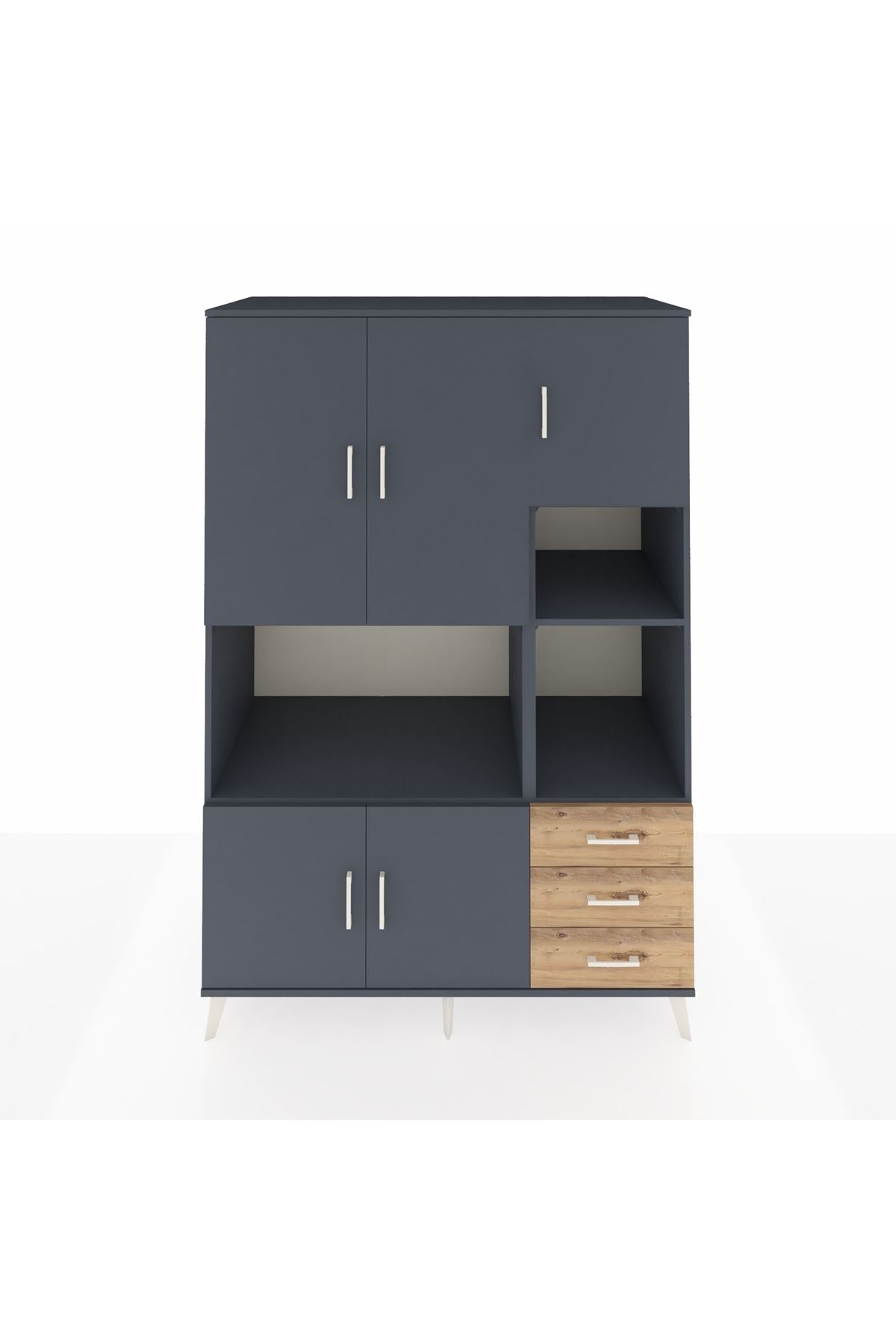 Kronos Dolap 9 Raflı 3 Çekmeceli 5 Kapaklı 132x59x195 Antrasit-Antrasit/Çam