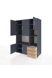 Kronos Dolap 9 Raflı 3 Çekmeceli 5 Kapaklı 132x59x195 Antrasit-Antrasit/Çam