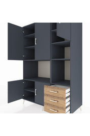 Kronos Dolap 9 Raflı 3 Çekmeceli 5 Kapaklı 132x59x195 Antrasit-Antrasit/Çam