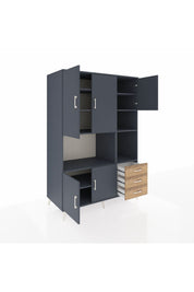 Kronos Dolap 9 Raflı 3 Çekmeceli 5 Kapaklı 132x59x195 Antrasit-Antrasit/Çam