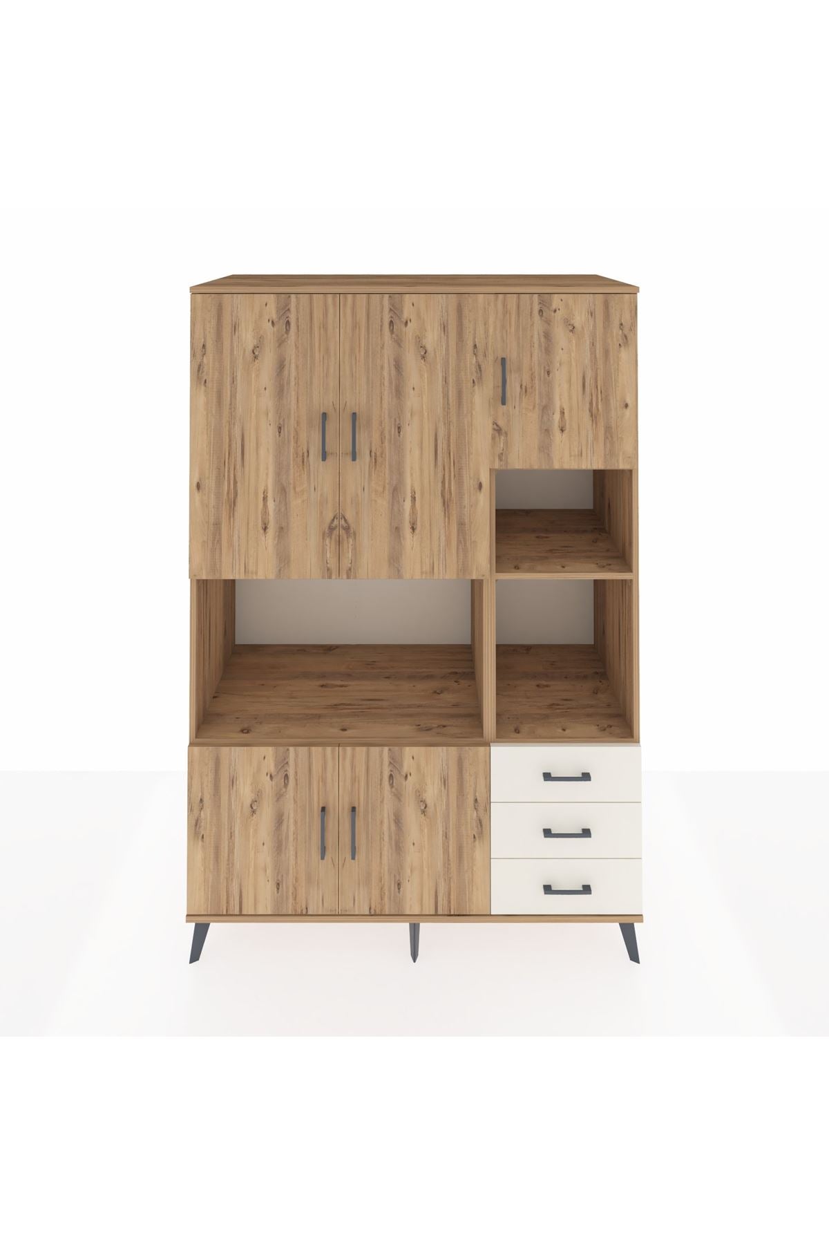 Kronos Dolap 9 Raflı 3 Çekmeceli 5 Kapaklı 132x59x195 Çam-Çam/Aytaşı