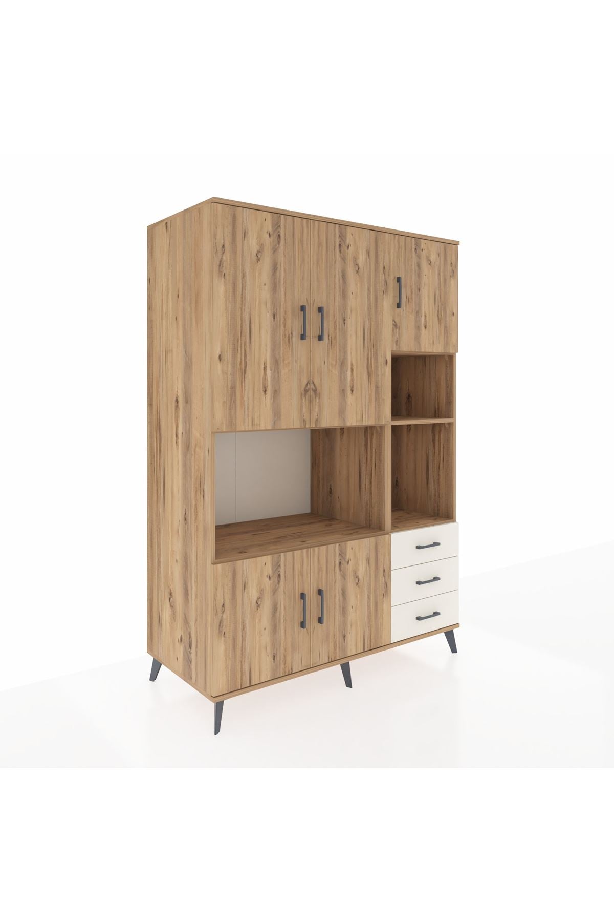 Kronos Dolap 9 Raflı 3 Çekmeceli 5 Kapaklı 132x59x195 Çam-Çam/Aytaşı