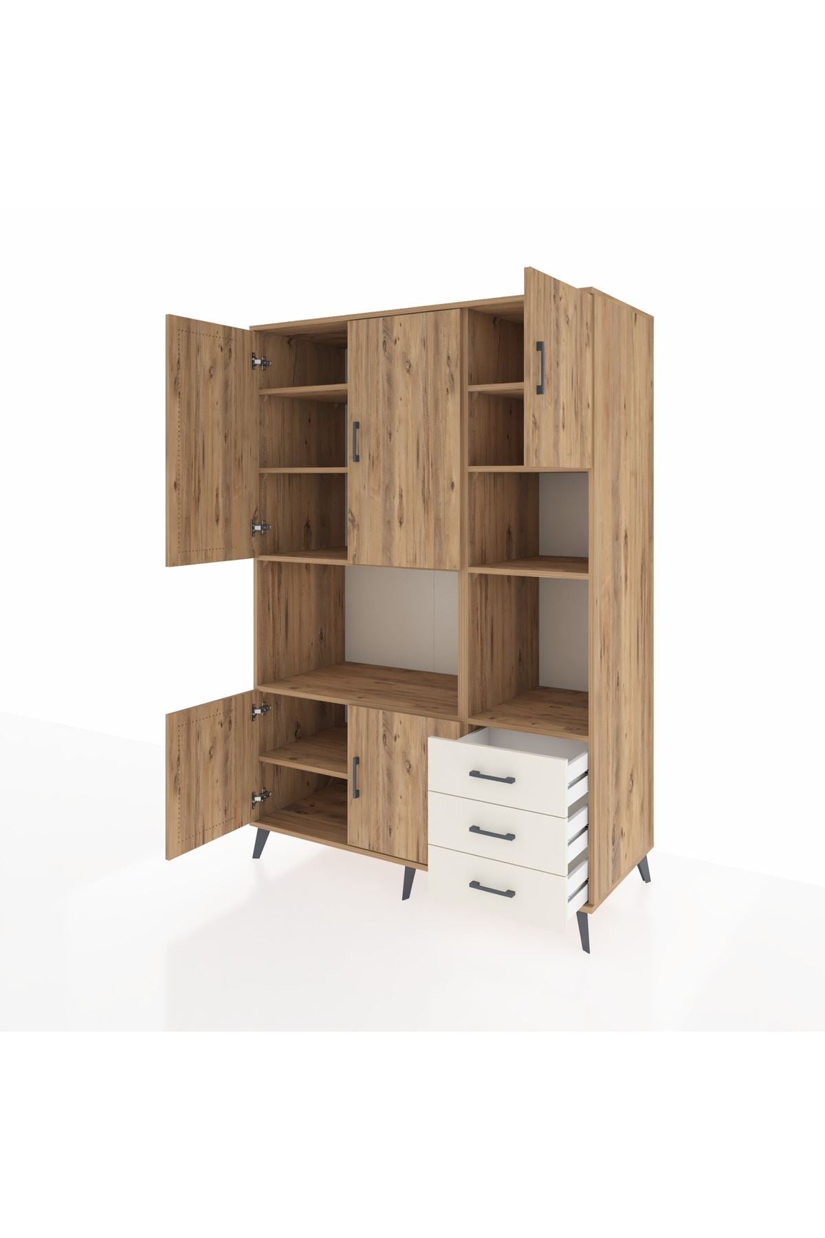 Kronos Dolap 9 Raflı 3 Çekmeceli 5 Kapaklı 132x59x195 Çam-Çam/Aytaşı