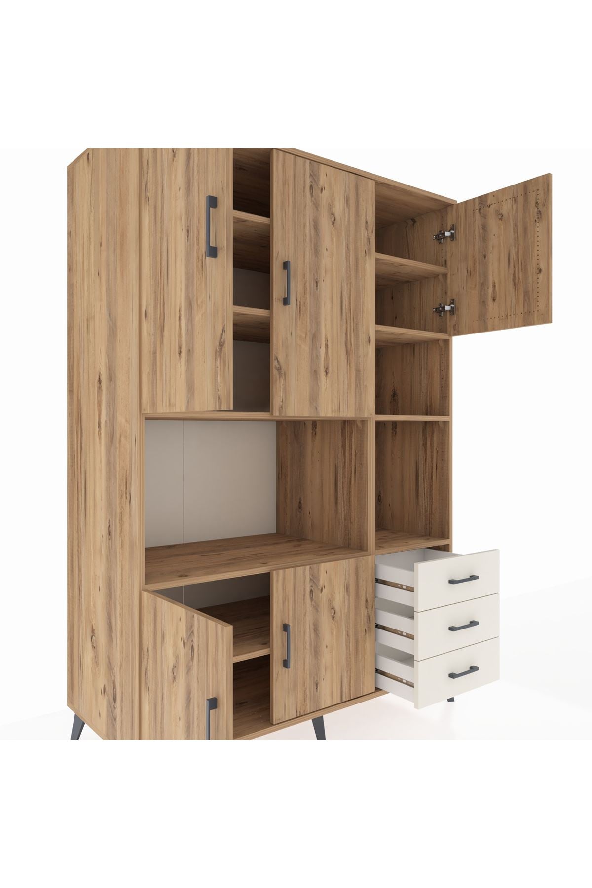 Kronos Dolap 9 Raflı 3 Çekmeceli 5 Kapaklı 132x59x195 Çam-Çam/Aytaşı