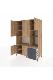 Kronos Dolap 9 Raflı 3 Çekmeceli 5 Kapaklı 132x59x195 Çam-Çam/Antrasit