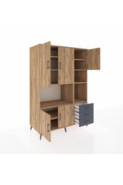 Kronos Dolap 9 Raflı 3 Çekmeceli 5 Kapaklı 132x59x195 Çam-Çam/Antrasit