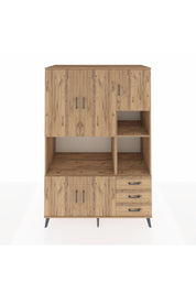 Kronos Dolap 9 Raflı 3 Çekmeceli 5 Kapaklı 132x59x195 Çam-Çam/Çam