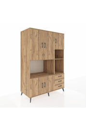 Kronos Dolap 9 Raflı 3 Çekmeceli 5 Kapaklı 132x59x195 Çam-Çam/Çam