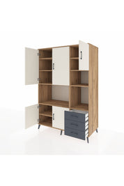 Kronos Dolap 9 Raflı 3 Çekmeceli 5 Kapaklı 132x59x195 Çam-Aytaşı/Antrasit