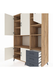 Kronos Dolap 9 Raflı 3 Çekmeceli 5 Kapaklı 132x59x195 Çam-Aytaşı/Antrasit