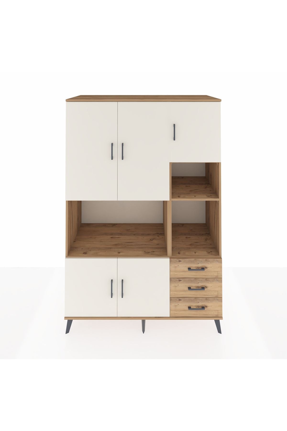 Kronos Dolap 9 Raflı 3 Çekmeceli 5 Kapaklı 132x59x195 Çam-Aytaşı/Çam