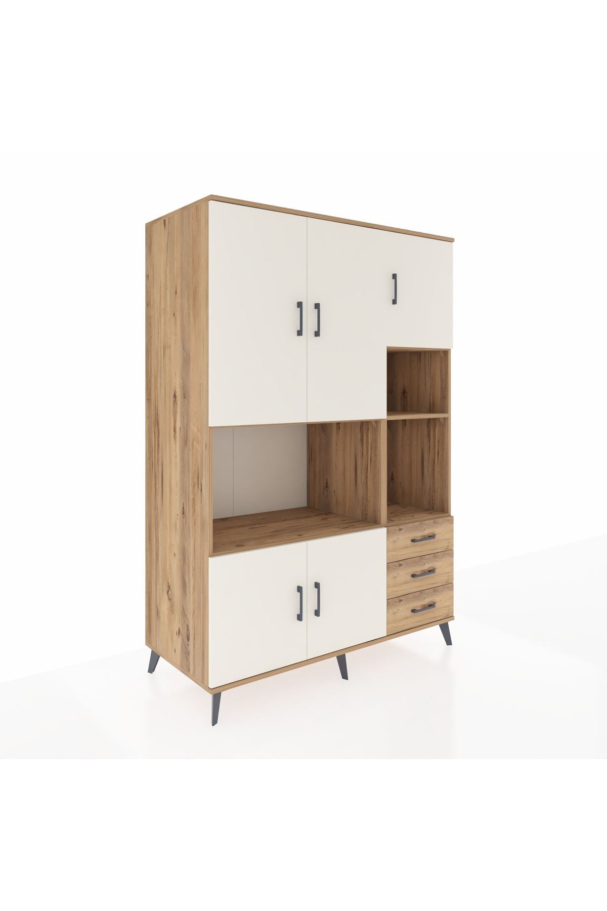 Kronos Dolap 9 Raflı 3 Çekmeceli 5 Kapaklı 132x59x195 Çam-Aytaşı/Çam