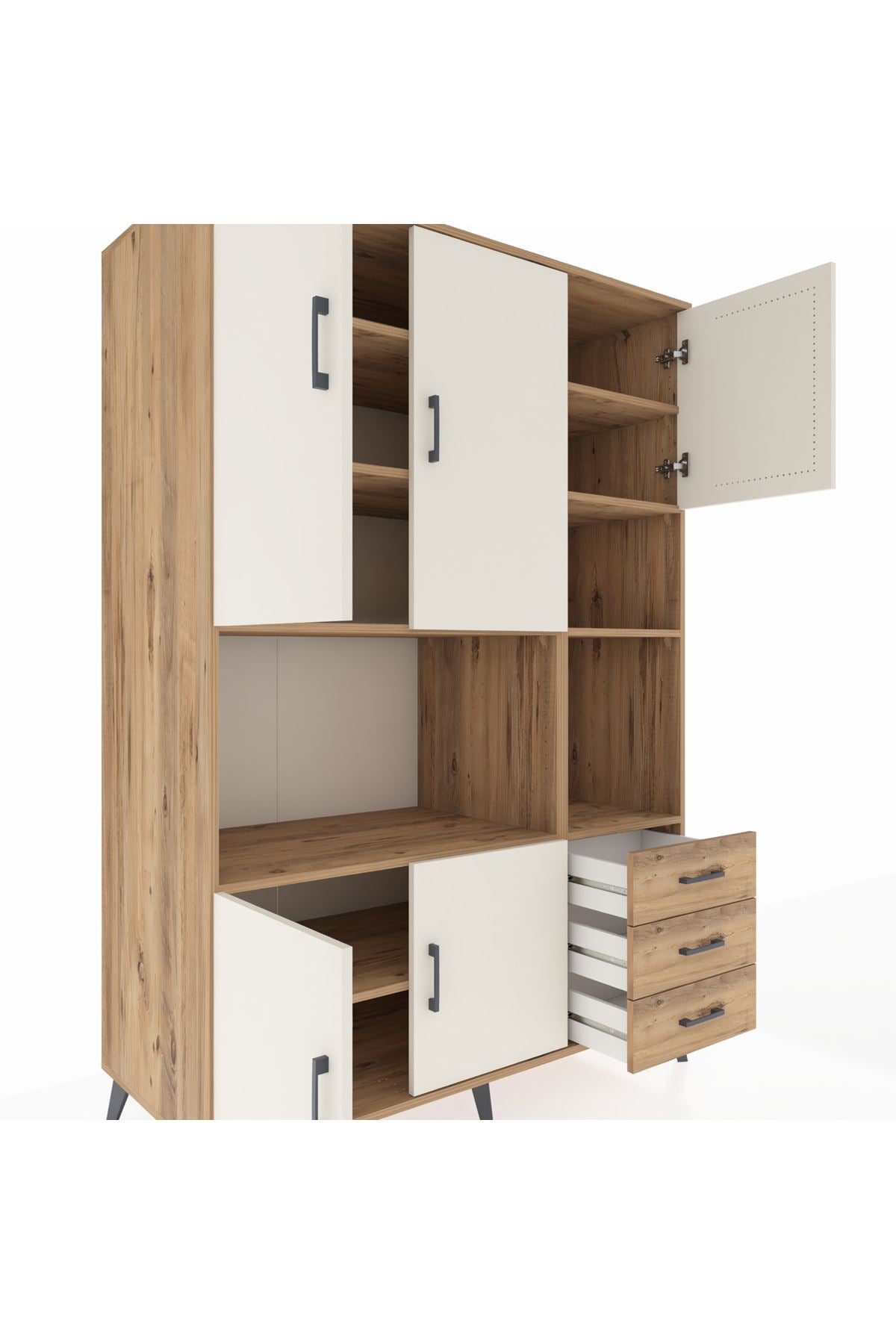 Kronos Dolap 9 Raflı 3 Çekmeceli 5 Kapaklı 132x59x195 Çam-Aytaşı/Çam