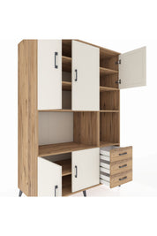 Kronos Dolap 9 Raflı 3 Çekmeceli 5 Kapaklı 132x59x195 Çam-Aytaşı/Çam