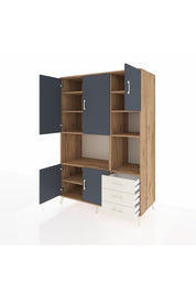 Kronos Dolap 9 Raflı 3 Çekmeceli 5 Kapaklı 132x59x195 Çam-Antrasit/Aytaşı