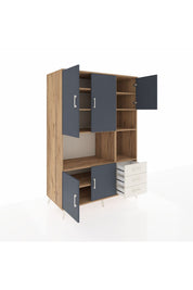 Kronos Dolap 9 Raflı 3 Çekmeceli 5 Kapaklı 132x59x195 Çam-Antrasit/Aytaşı