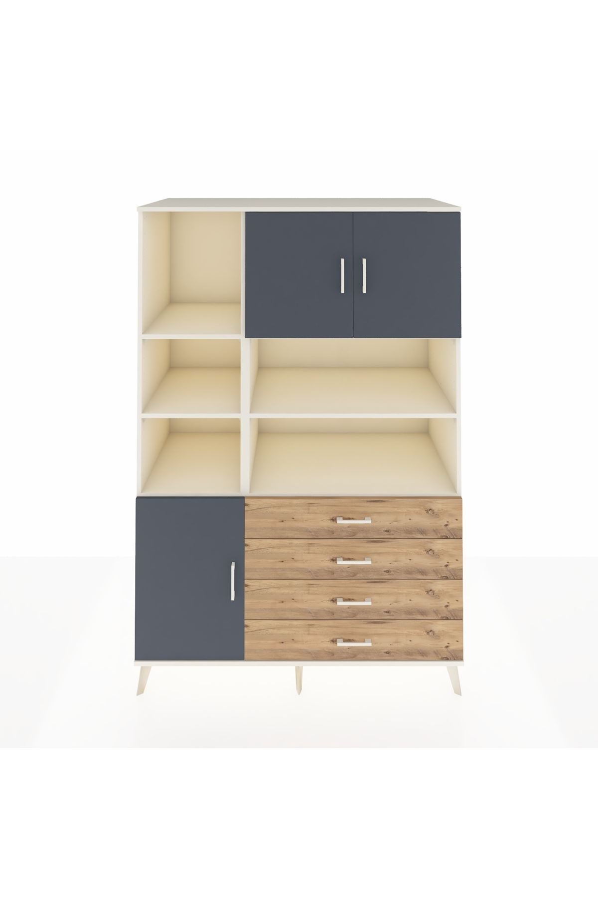 Kronos Dolap 8 Raflı 4 Çekmeceli 3 Kapaklı 132x59x195 Aytaşı-Antrasit/Çam