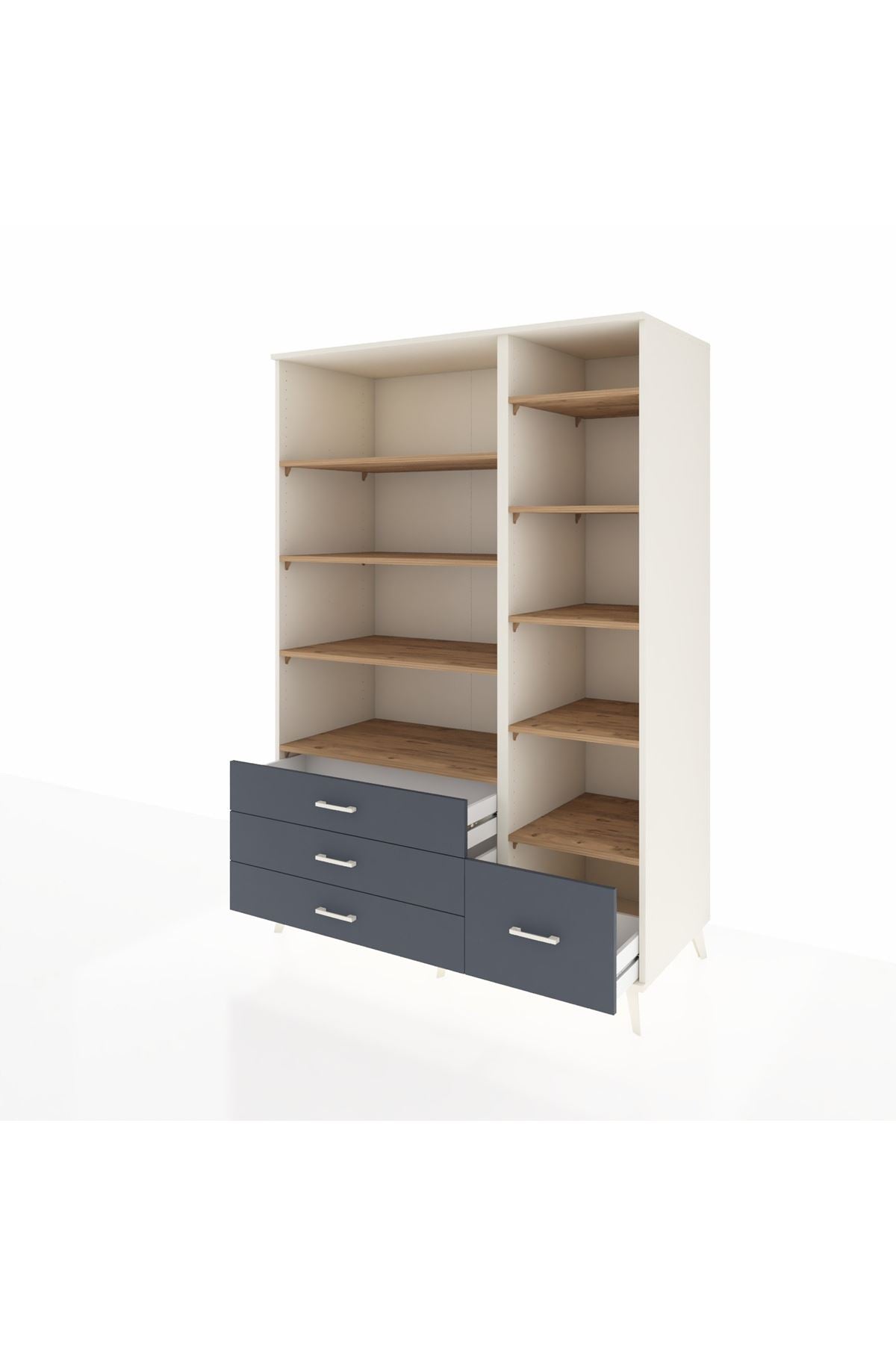 Kronos Dolap 9 Raflı 4 Çekmeceli 132x59x195 Aytaşı-Çam/Antrasit