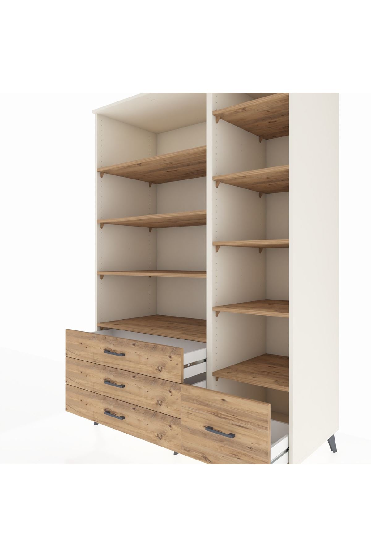 Kronos Dolap 9 Raflı 4 Çekmeceli 132x59x195 Aytaşı-Çam/Çam