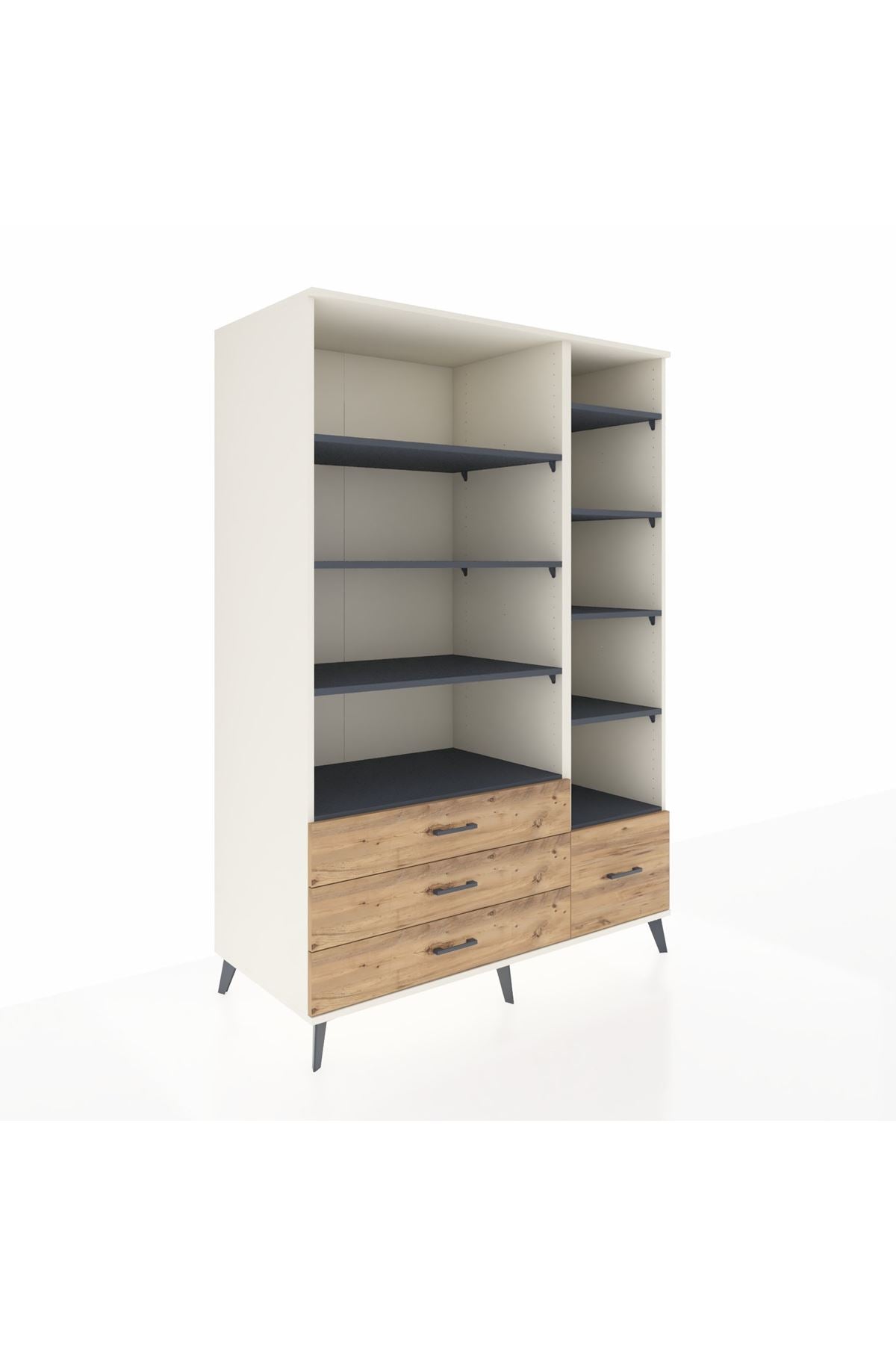 Kronos Dolap 9 Raflı 4 Çekmeceli 132x59x195 Aytaşı-Antrasit/Çam