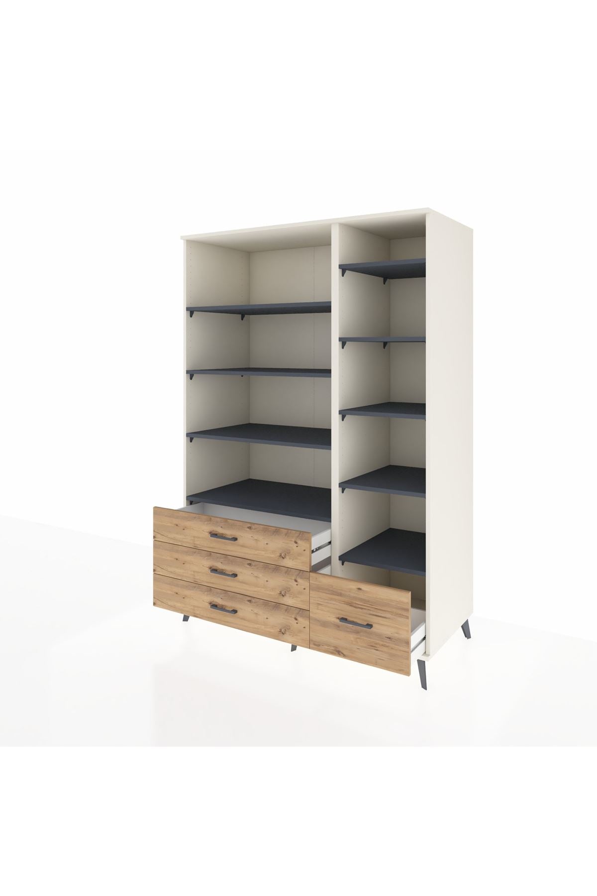 Kronos Dolap 9 Raflı 4 Çekmeceli 132x59x195 Aytaşı-Antrasit/Çam