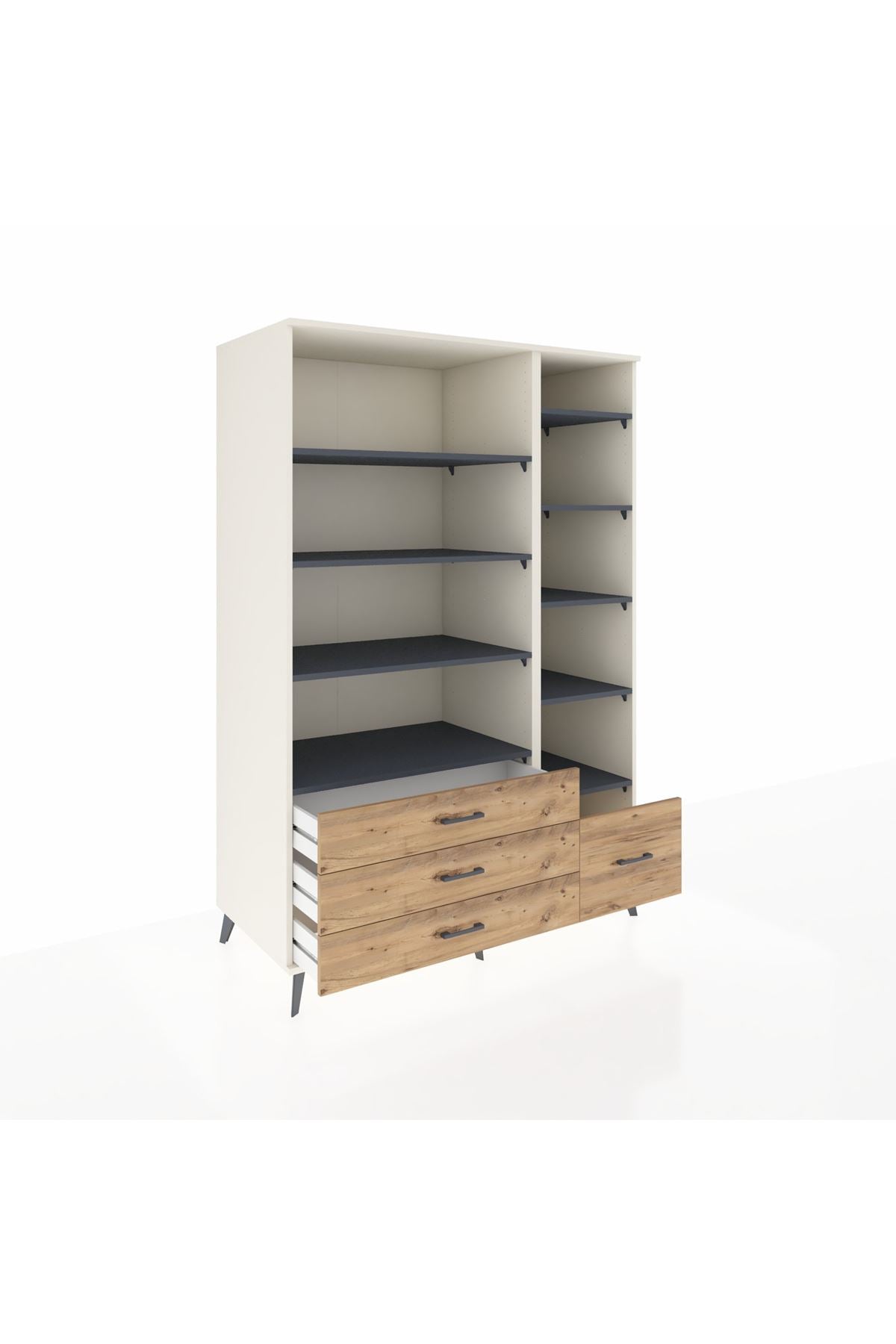 Kronos Dolap 9 Raflı 4 Çekmeceli 132x59x195 Aytaşı-Antrasit/Çam