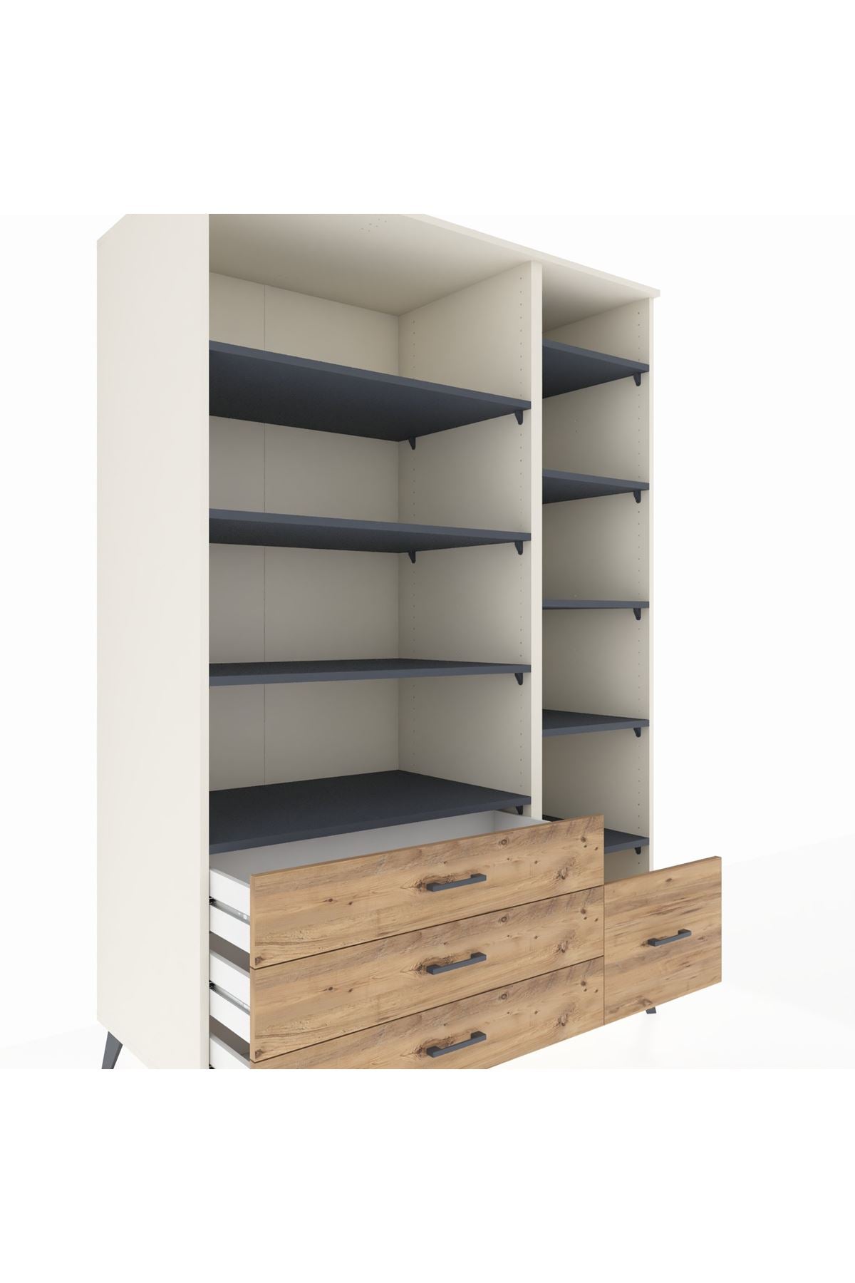 Kronos Dolap 9 Raflı 4 Çekmeceli 132x59x195 Aytaşı-Antrasit/Çam