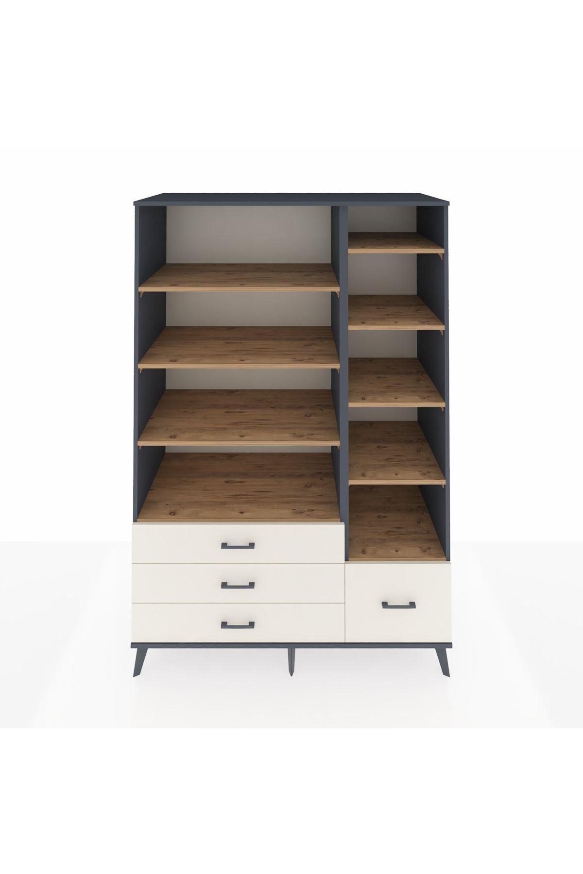 Kronos Dolap 9 Raflı 4 Çekmeceli 132x59x195 Antrasit-Çam/Aytaşı