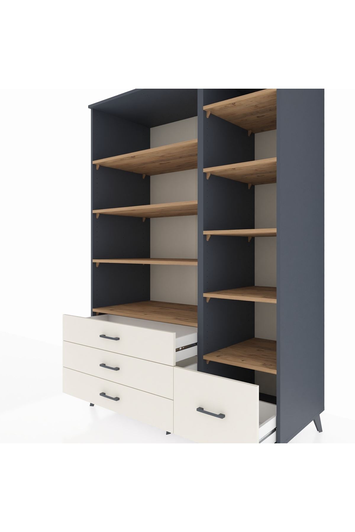 Kronos Dolap 9 Raflı 4 Çekmeceli 132x59x195 Antrasit-Çam/Aytaşı