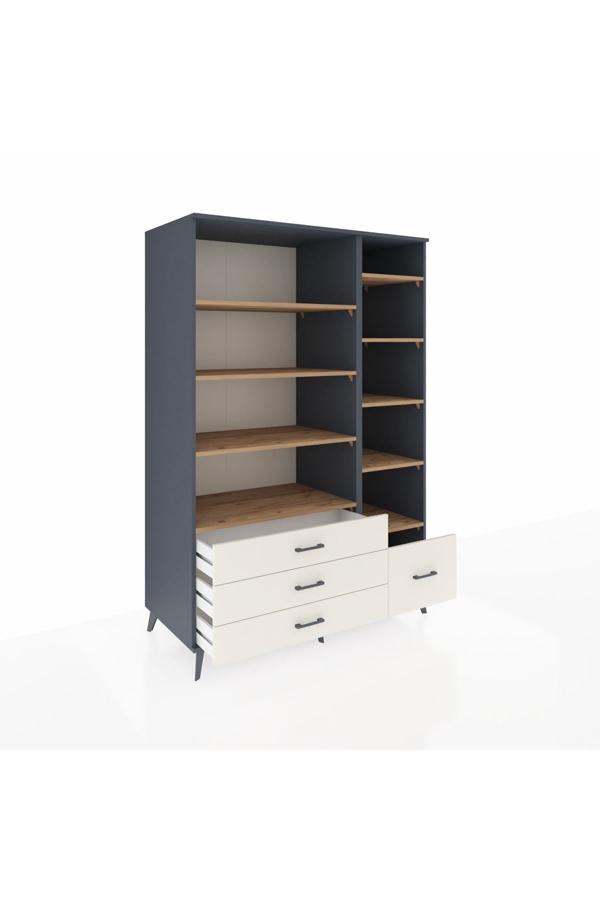Kronos Dolap 9 Raflı 4 Çekmeceli 132x59x195 Antrasit-Çam/Aytaşı