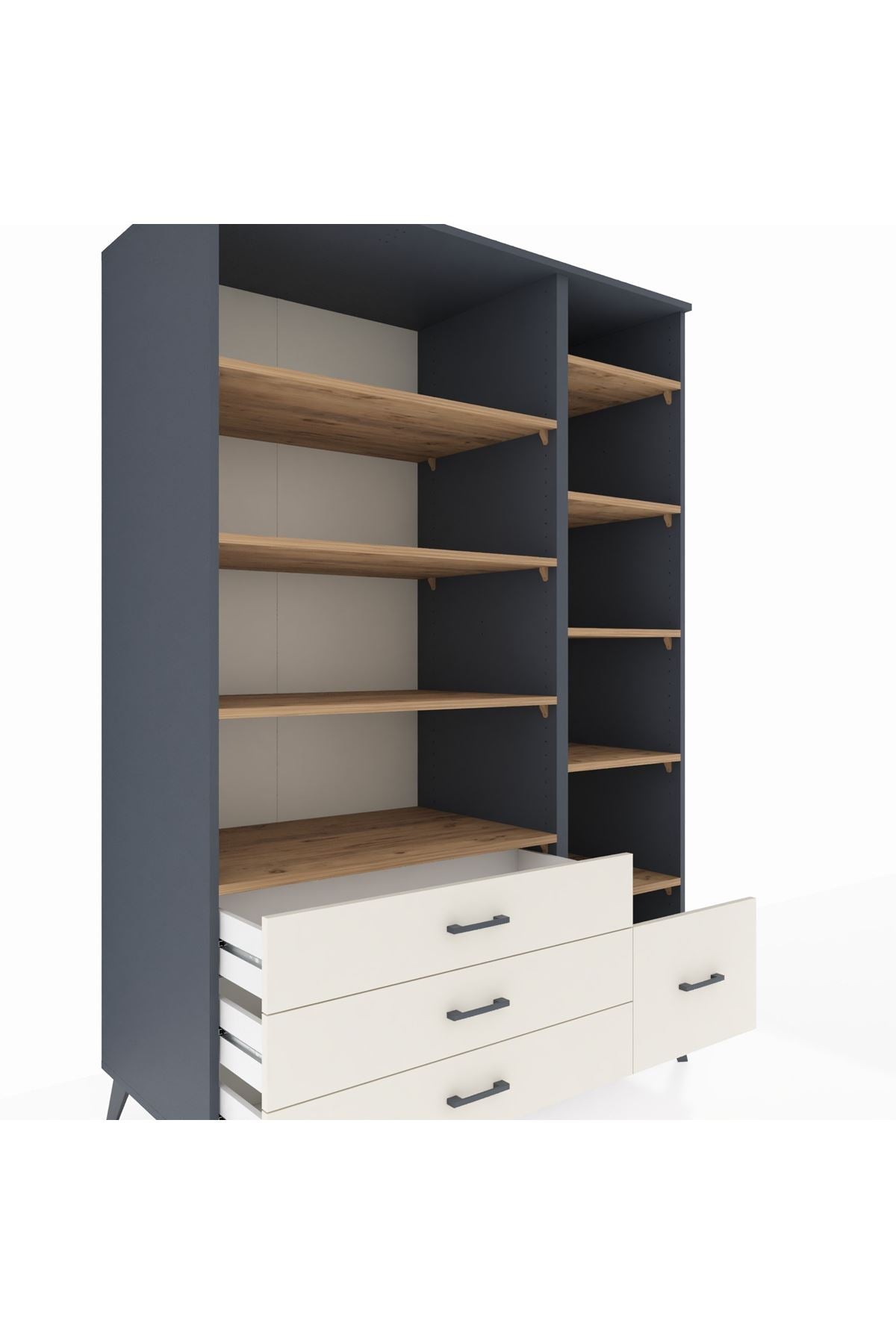 Kronos Dolap 9 Raflı 4 Çekmeceli 132x59x195 Antrasit-Çam/Aytaşı