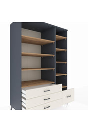 Kronos Dolap 9 Raflı 4 Çekmeceli 132x59x195 Antrasit-Çam/Aytaşı