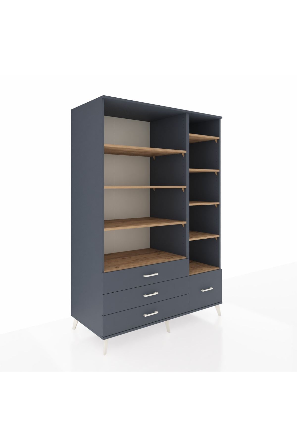 Kronos Dolap 9 Raflı 4 Çekmeceli 132x59x195 Antrasit-Çam/Antrasit