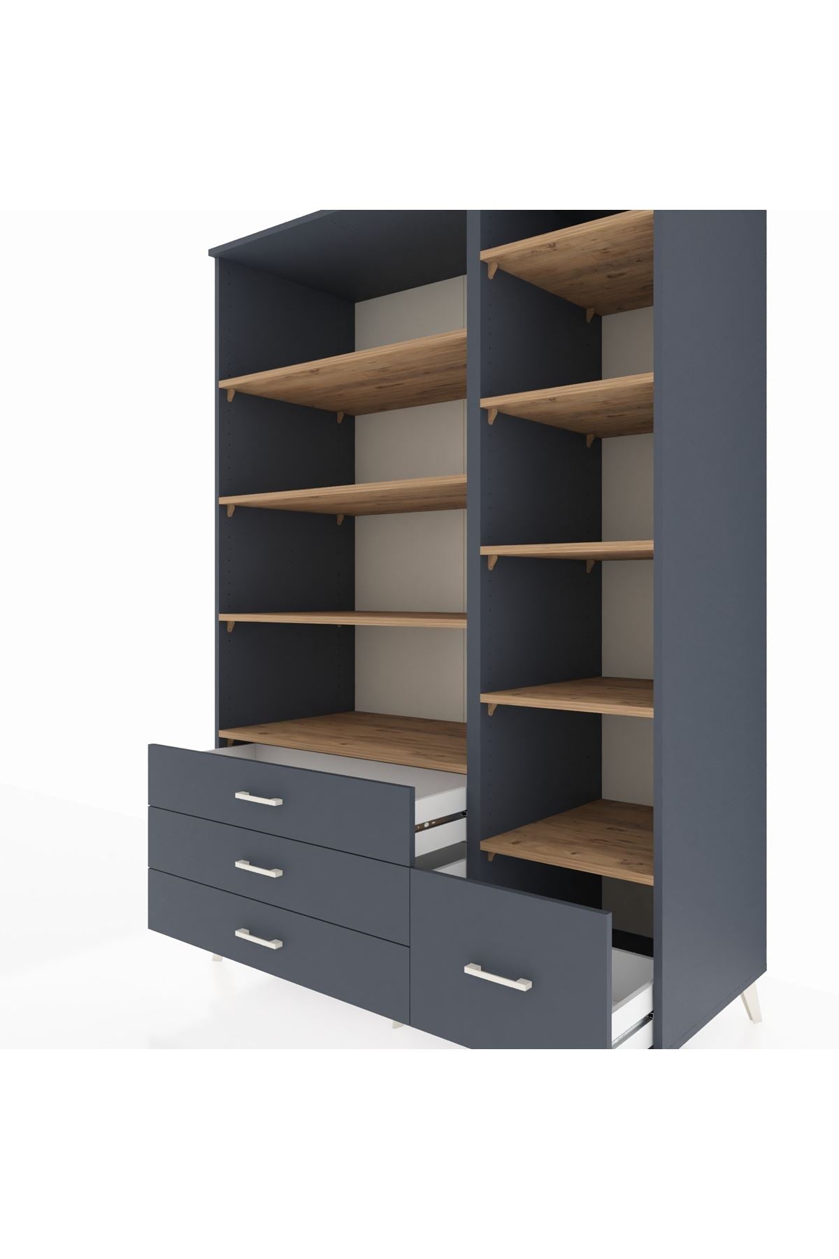 Kronos Dolap 9 Raflı 4 Çekmeceli 132x59x195 Antrasit-Çam/Antrasit
