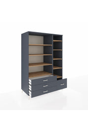 Kronos Dolap 9 Raflı 4 Çekmeceli 132x59x195 Antrasit-Çam/Antrasit