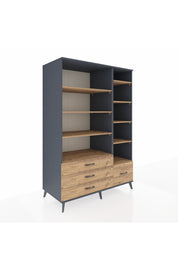 Kronos Dolap 9 Raflı 4 Çekmeceli 132x59x195 Antrasit-Çam/Çam