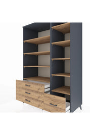 Kronos Dolap 9 Raflı 4 Çekmeceli 132x59x195 Antrasit-Çam/Çam