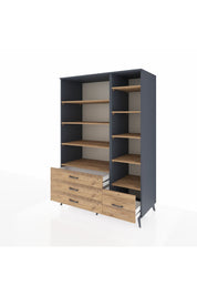 Kronos Dolap 9 Raflı 4 Çekmeceli 132x59x195 Antrasit-Çam/Çam