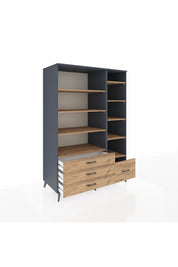 Kronos Dolap 9 Raflı 4 Çekmeceli 132x59x195 Antrasit-Çam/Çam