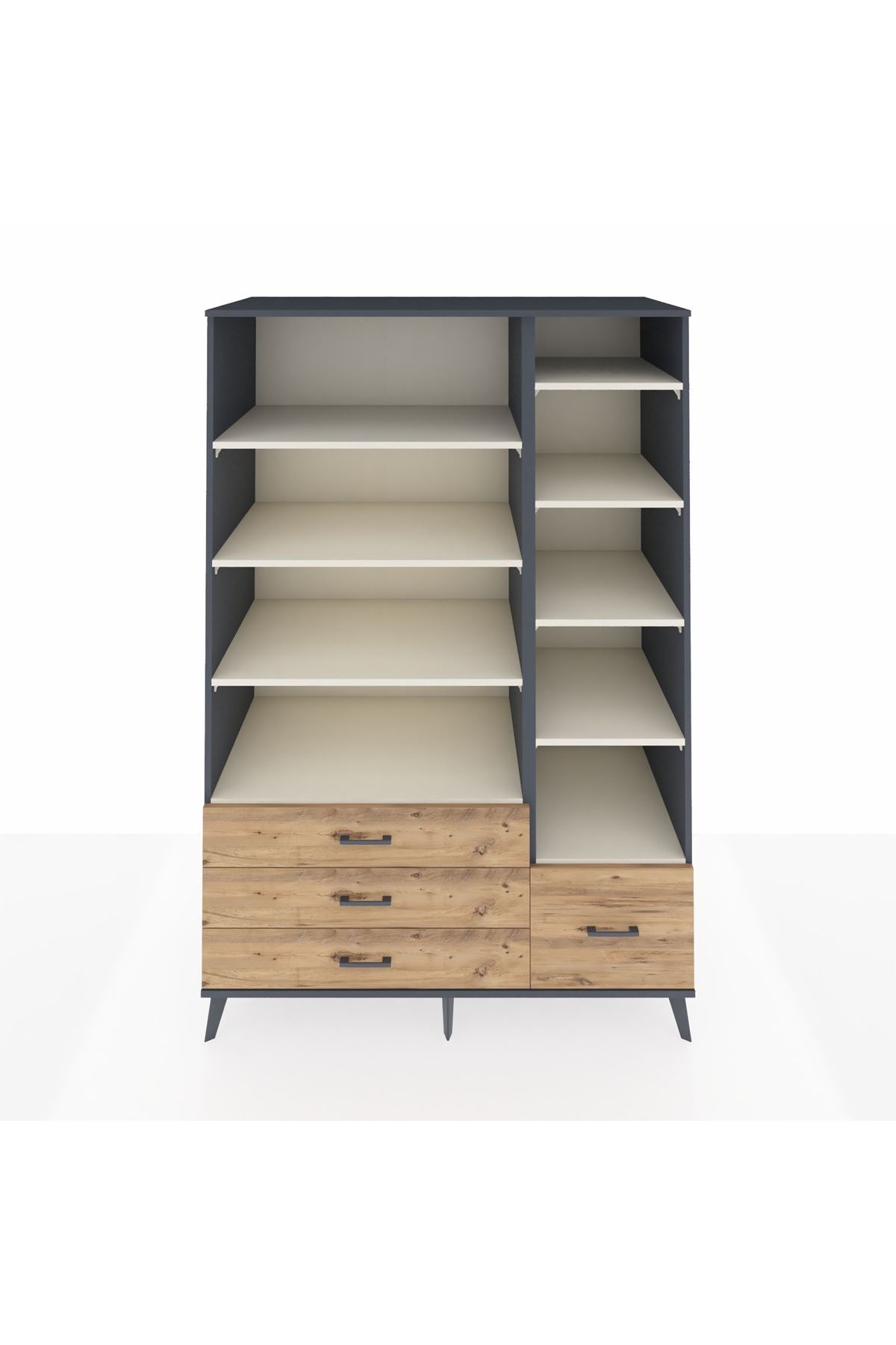 Kronos Dolap 9 Raflı 4 Çekmeceli 132x59x195 Antrasit-Aytaşı/Çam