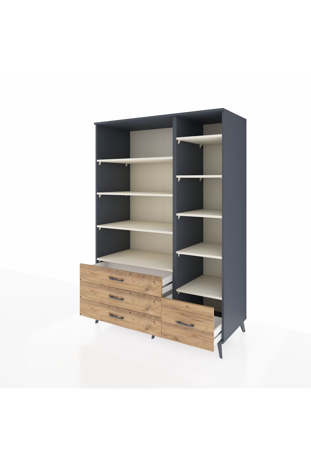 Kronos Dolap 9 Raflı 4 Çekmeceli 132x59x195 Antrasit-Aytaşı/Çam