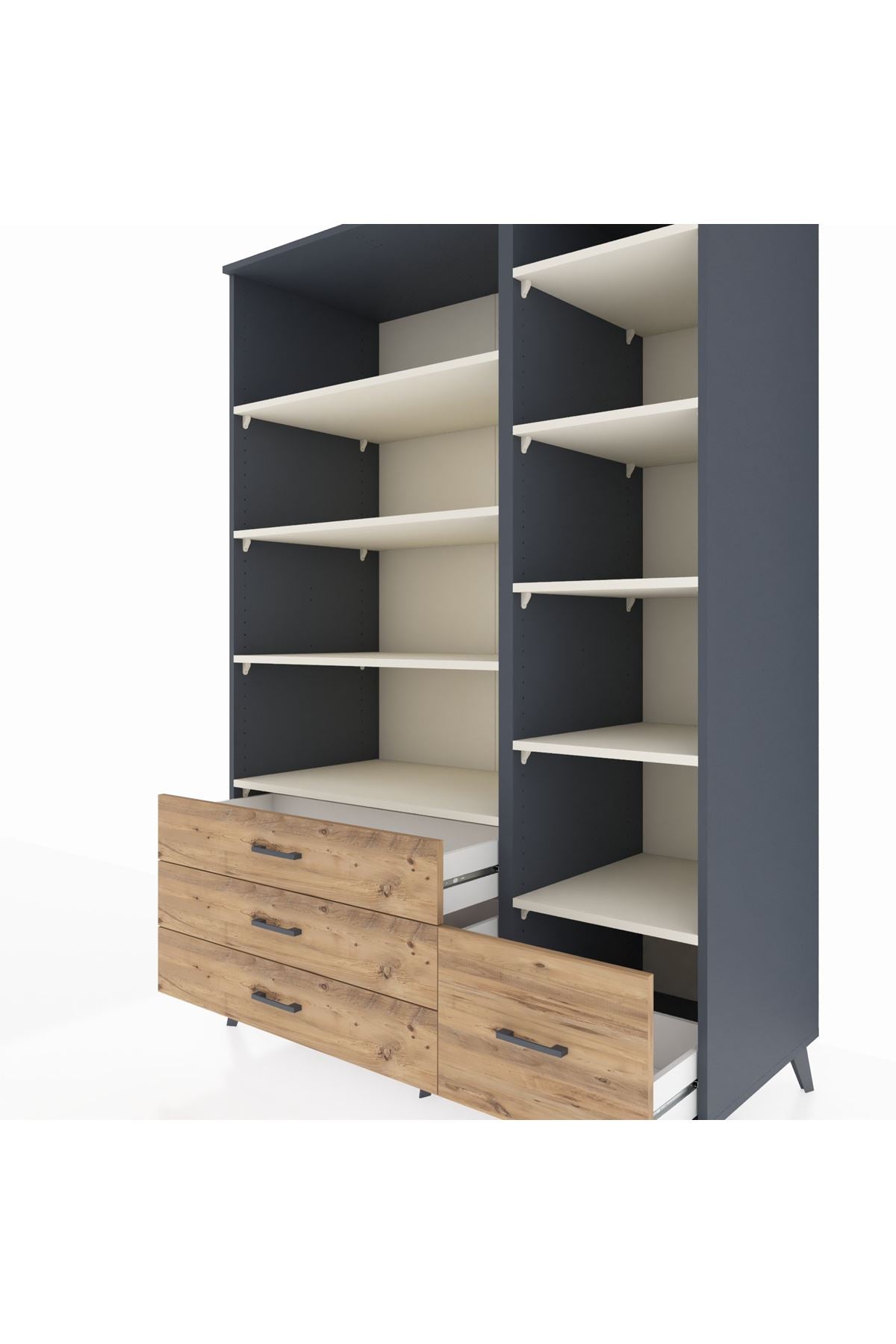 Kronos Dolap 9 Raflı 4 Çekmeceli 132x59x195 Antrasit-Aytaşı/Çam