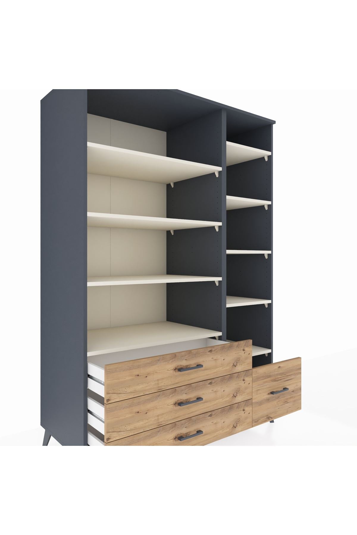 Kronos Dolap 9 Raflı 4 Çekmeceli 132x59x195 Antrasit-Aytaşı/Çam