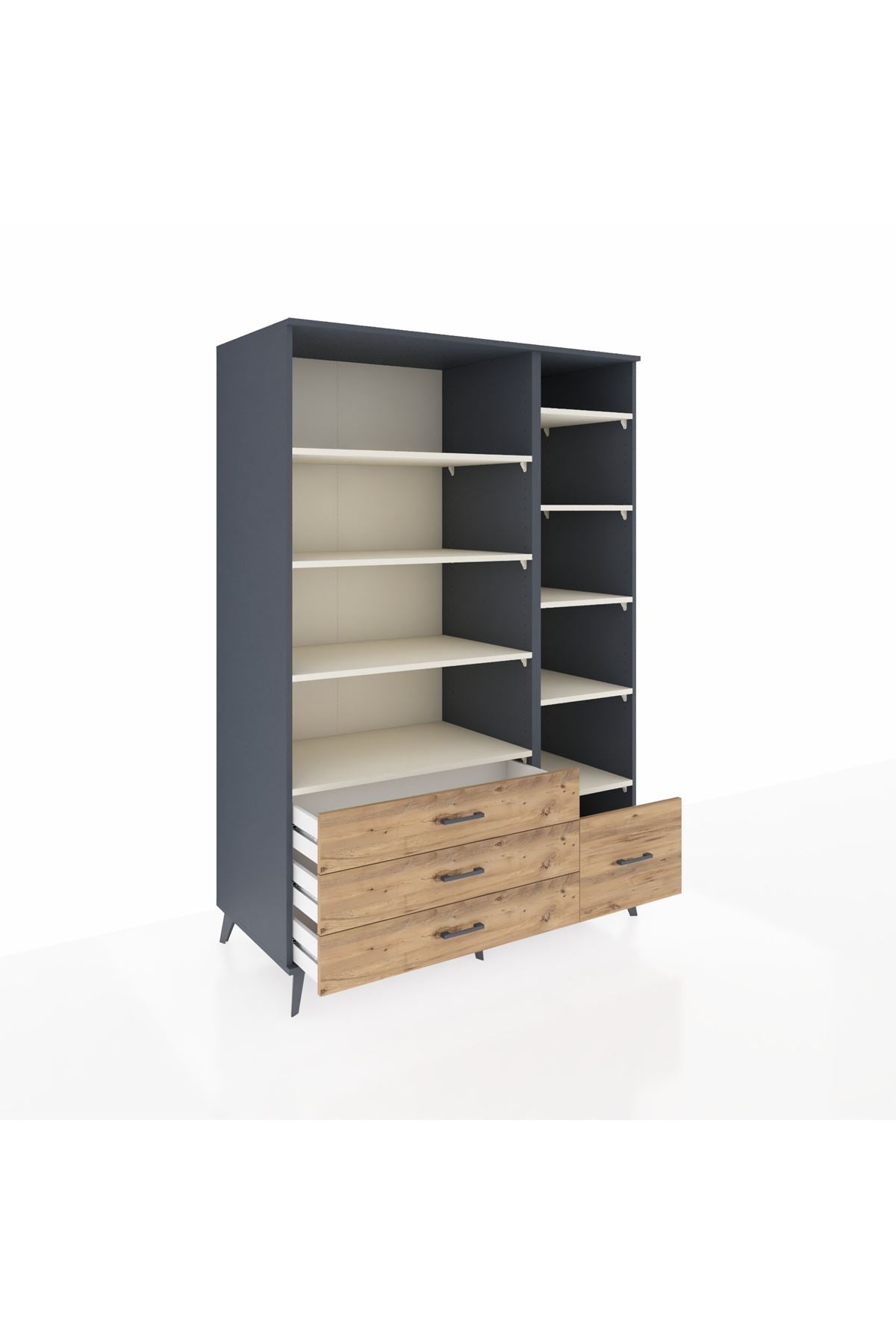 Kronos Dolap 9 Raflı 4 Çekmeceli 132x59x195 Antrasit-Aytaşı/Çam