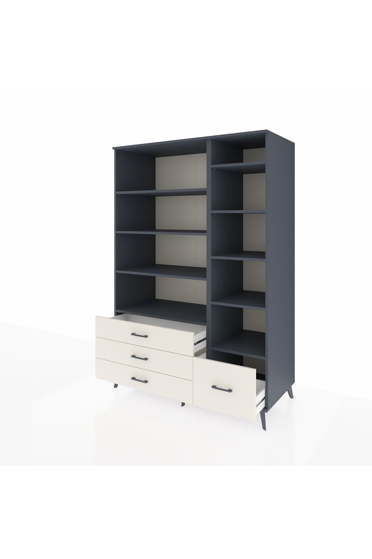 Kronos Dolap 9 Raflı 4 Çekmeceli 132x59x195 Antrasit-Antrasit/Aytaşı