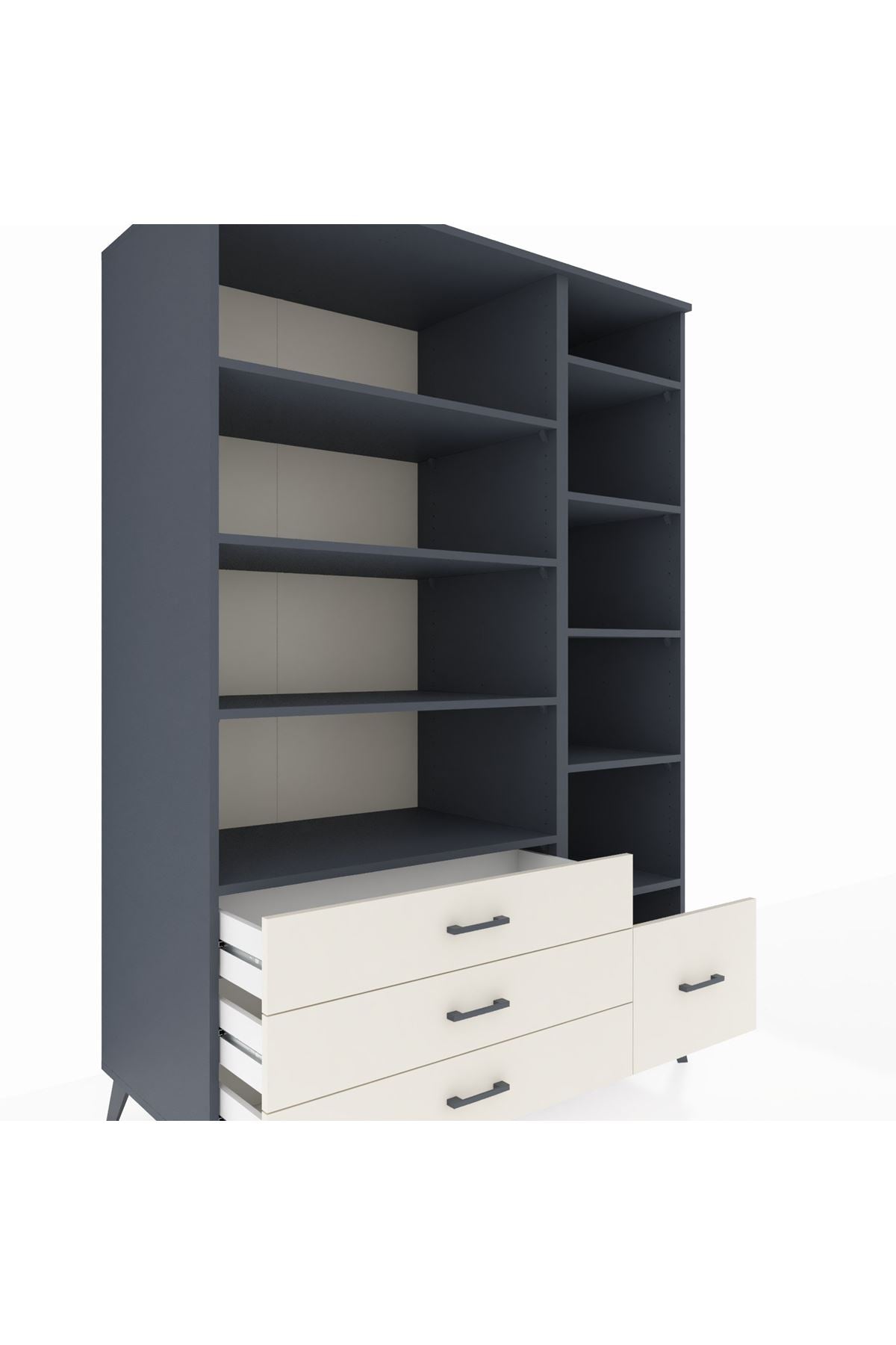 Kronos Dolap 9 Raflı 4 Çekmeceli 132x59x195 Antrasit-Antrasit/Aytaşı