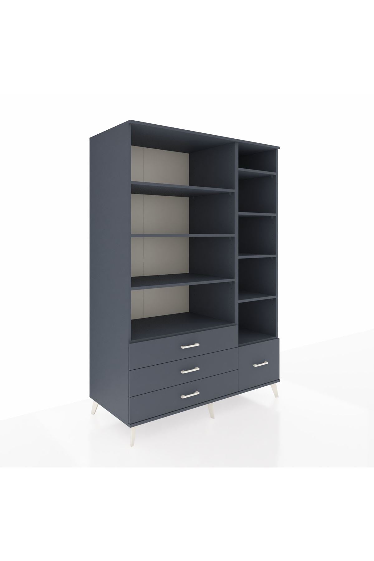 Kronos Dolap 9 Raflı 4 Çekmeceli 132x59x195 Antrasit-Antrasit/Antrasit