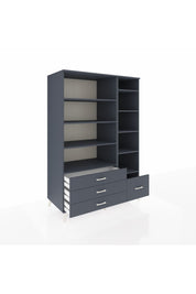 Kronos Dolap 9 Raflı 4 Çekmeceli 132x59x195 Antrasit-Antrasit/Antrasit