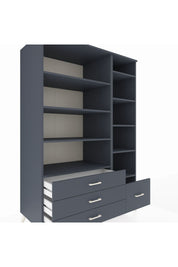 Kronos Dolap 9 Raflı 4 Çekmeceli 132x59x195 Antrasit-Antrasit/Antrasit